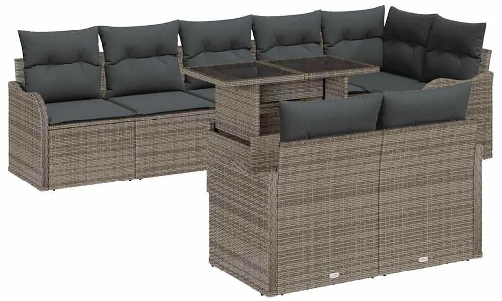 vidaXL Conjunto de Sofá de Jardim de 9 Peças com Almofadas Cinzas em Rattan Poliéster
