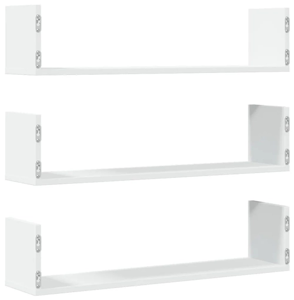 Prateleiras de parede 3 pcs 80x18x18cm derivados madeira branco