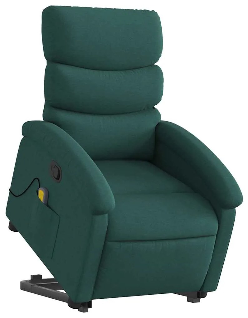 Poltrona reclinável elevatória de massagens tecido verde-escuro