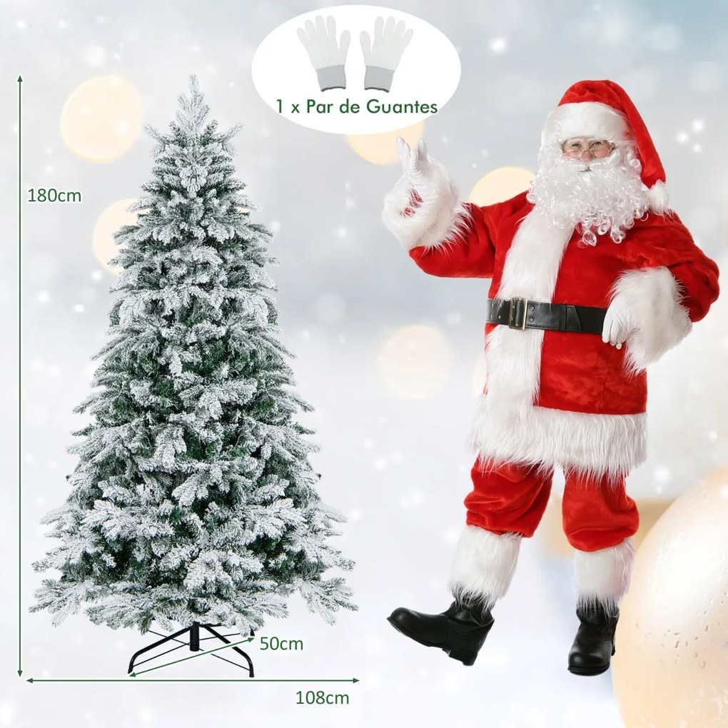 Árvore de Natal com neve de 180 cm com 1415 ramos, 260 luzes LED quentes e design articulado Verde