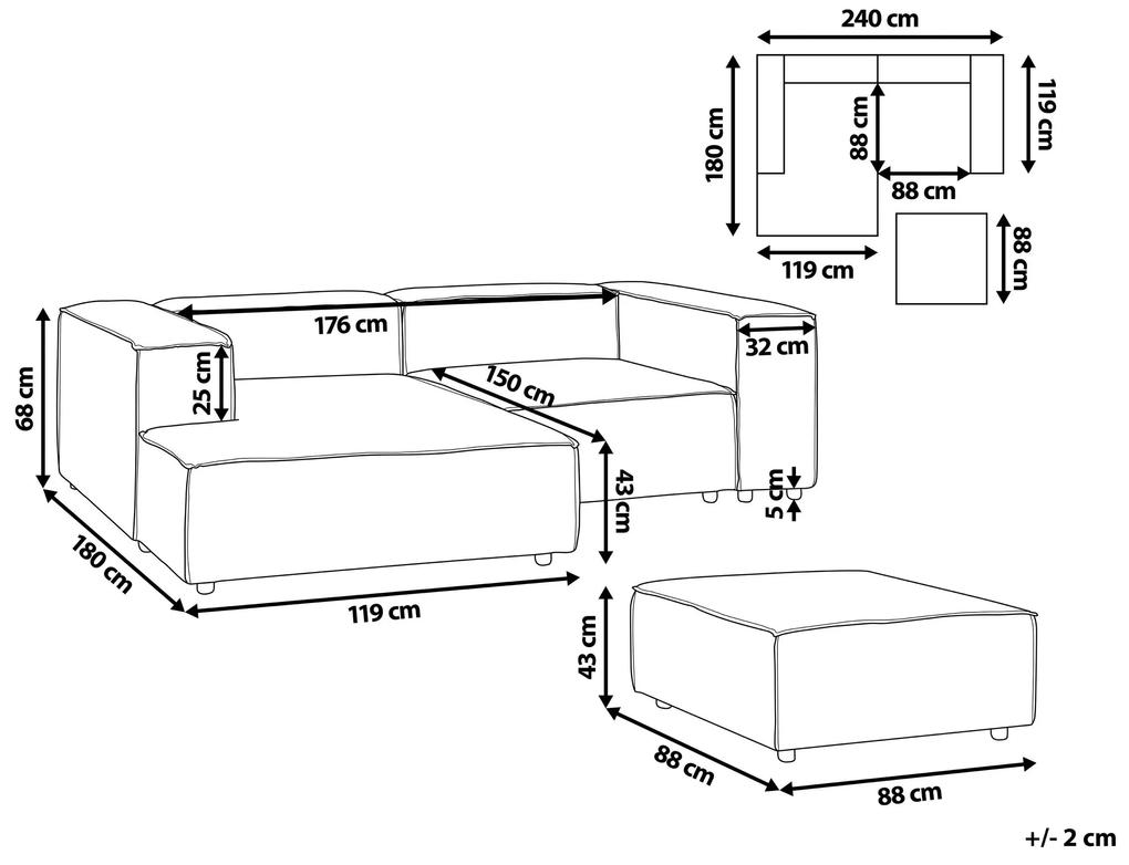 Sofá de canto modular 2 lugares com repousa-pés em bombazine castanho claro à direita APRICA Beliani