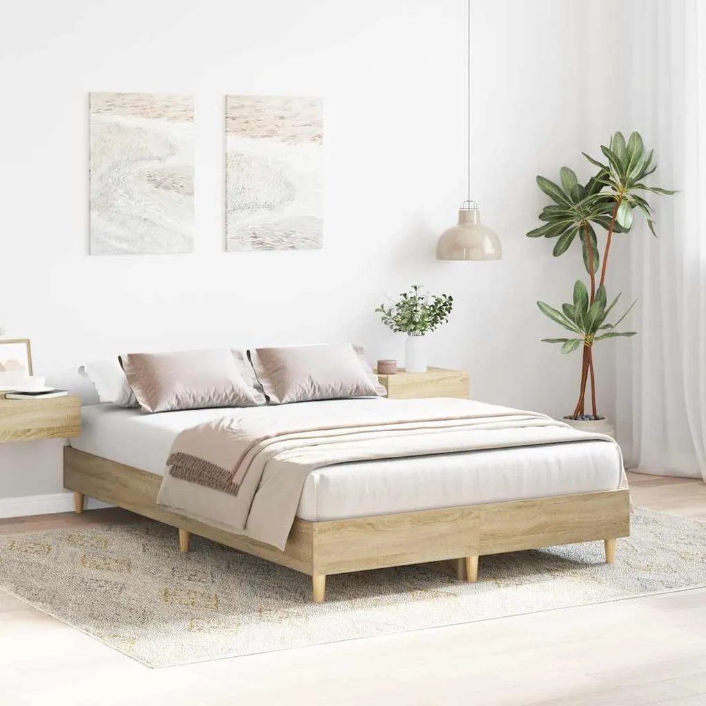 Estrutura de cama sem colchão 140x190 cm carvalho sonoma