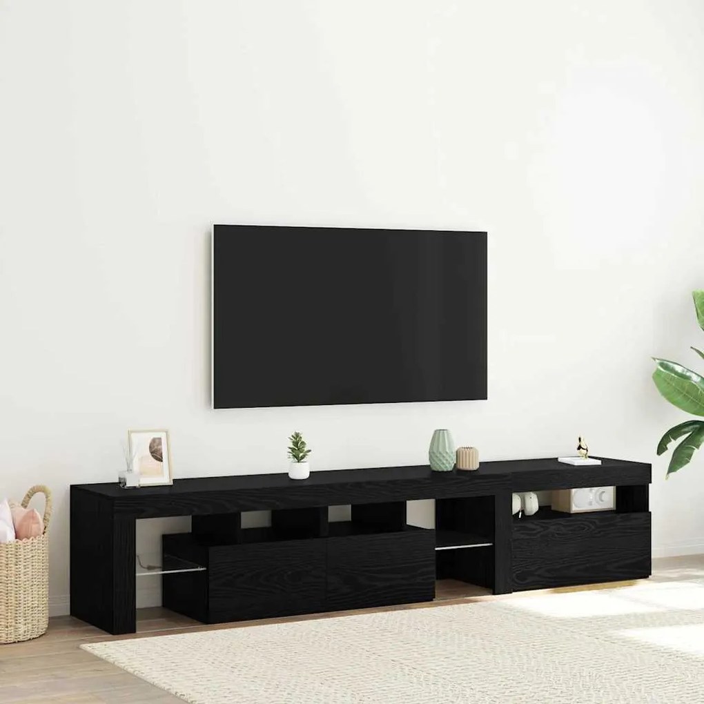 Gabinetes de TV vidaXL 2 peças com luzes LED de carvalho preto em made
