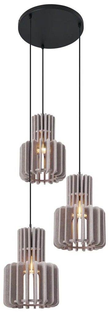 Candeeiro suspenso retro preto com taupe 3-luzes - Felt Retro