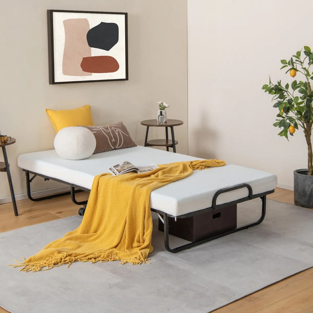 Cama dobrável com colchão de espuma viscoelástica Cama de hóspedes portátil com estrutura metálica para adultos Escritório em casa 191 x 96 x 28 cm