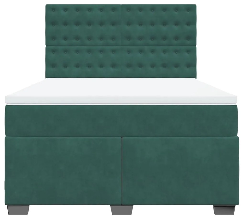 Cama com molas/colchão 160x200 cm veludo verde-escuro