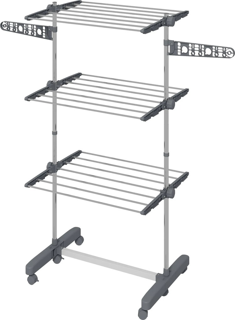 Estendal de roupa dobrável com abas laterais, para uso interior e exterior, 3 níveis, 142 x 55 x 152 cm, cinzento