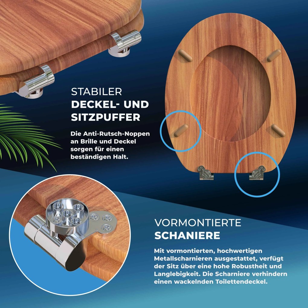 Assento sanitário em madeira com sistema de descida automática em MDF 45,7 x 38 cm Castanho