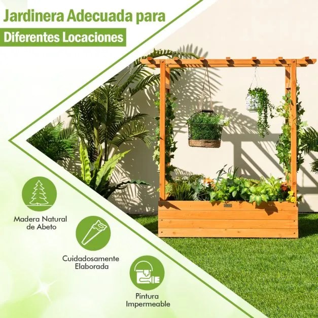 Floreira elevada com treliça para plantas em arco com orifícios de drenagem quintal jardim 100 x 44 x 113,5 cm