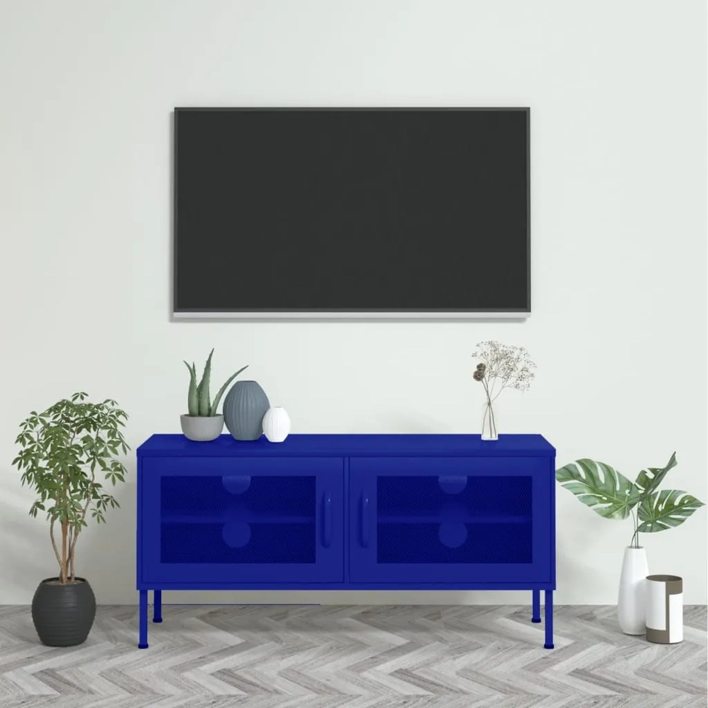 Móvel de TV aço 105x35x50 cm azul-marinho