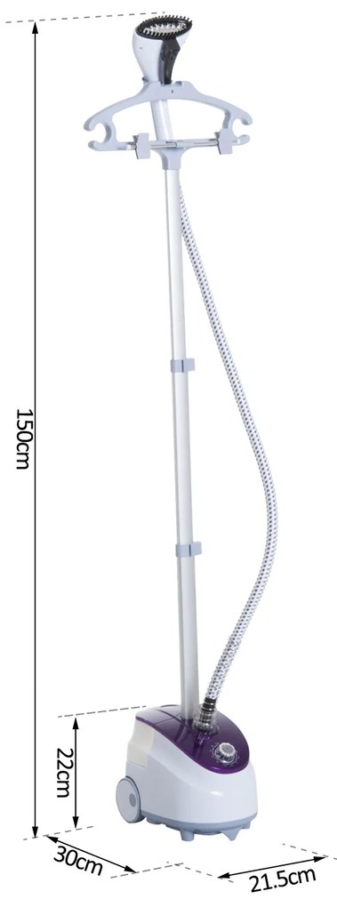 Ferro de Engomar a Vapor com Depósito de 1,8 L e Temperatura Ajustável 11 Níveis 1800 W - 21,5x30x150 cm