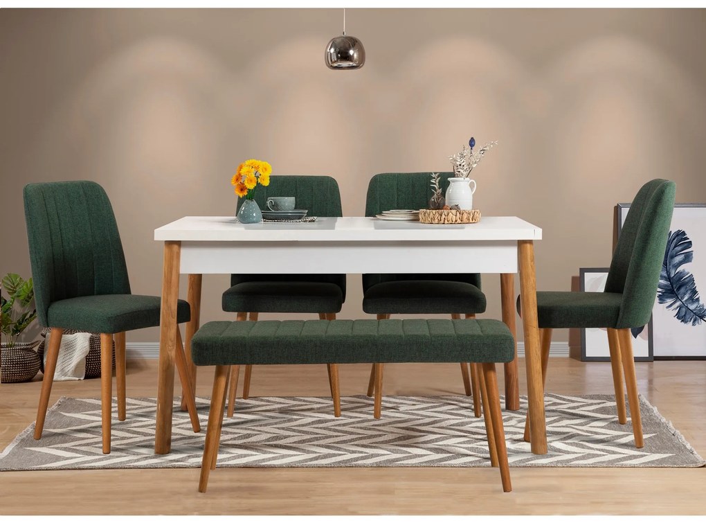 Conjunto de Mesa e Cadeiras Costa – Pinho Atlântico/Branco/Verde – Mes