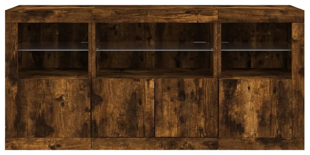 Aparador com luzes LED 142,5x37x67 cm carvalho fumado