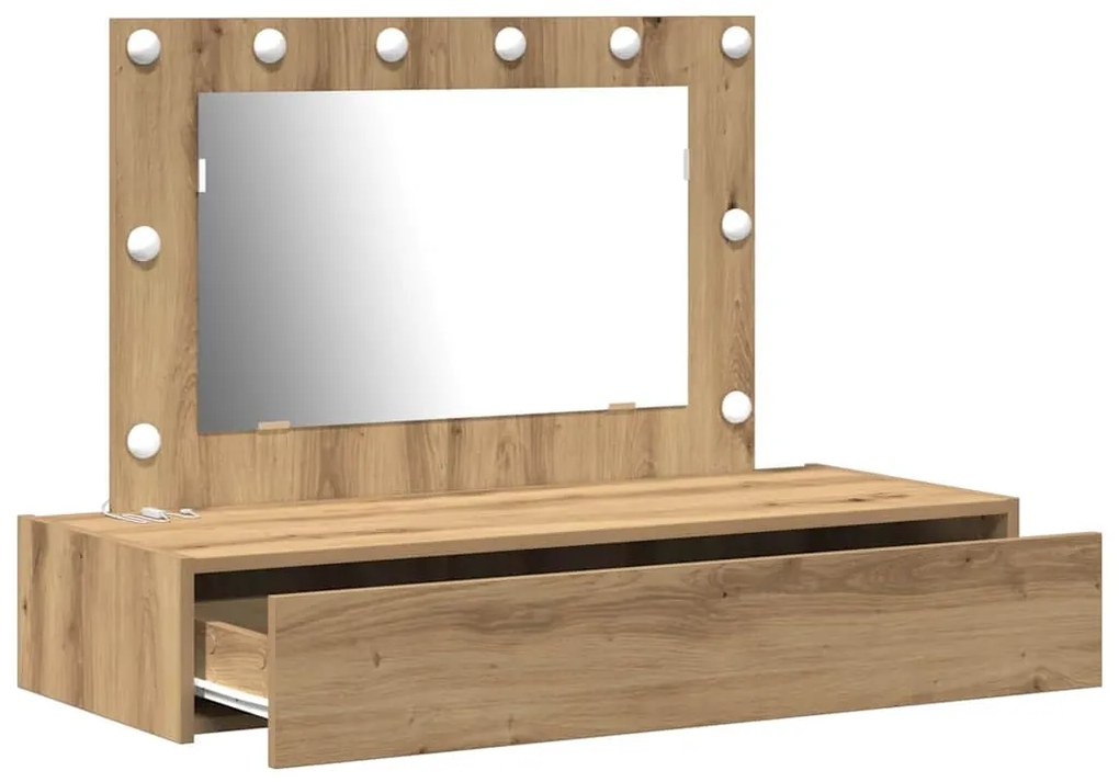 Mesa de Maquiagem Suspensa com Luzes LED Carvalho Artisan