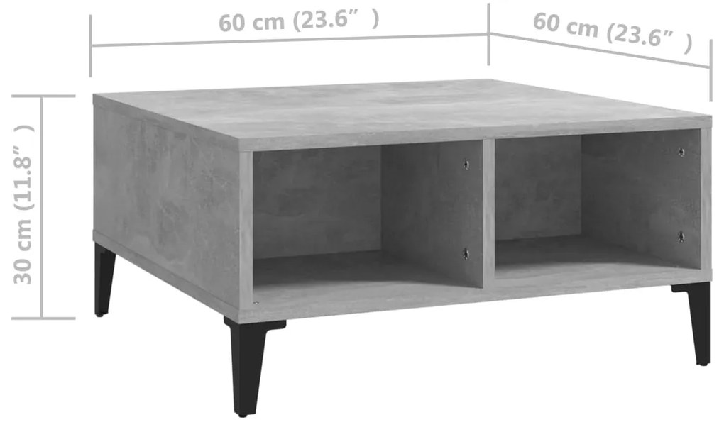 Mesa de centro 60x60x30 cm contraplacado cinzento cimento