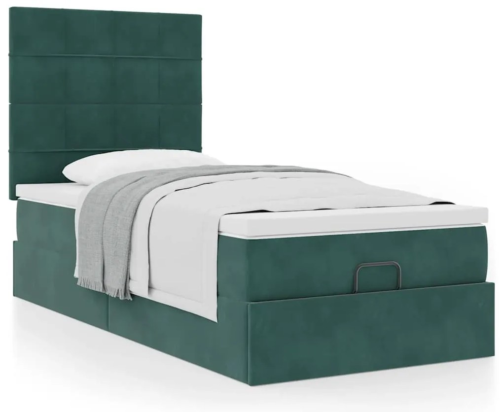 Estrutura de cama otomana vidaXL com colchões verde escuro Veludo