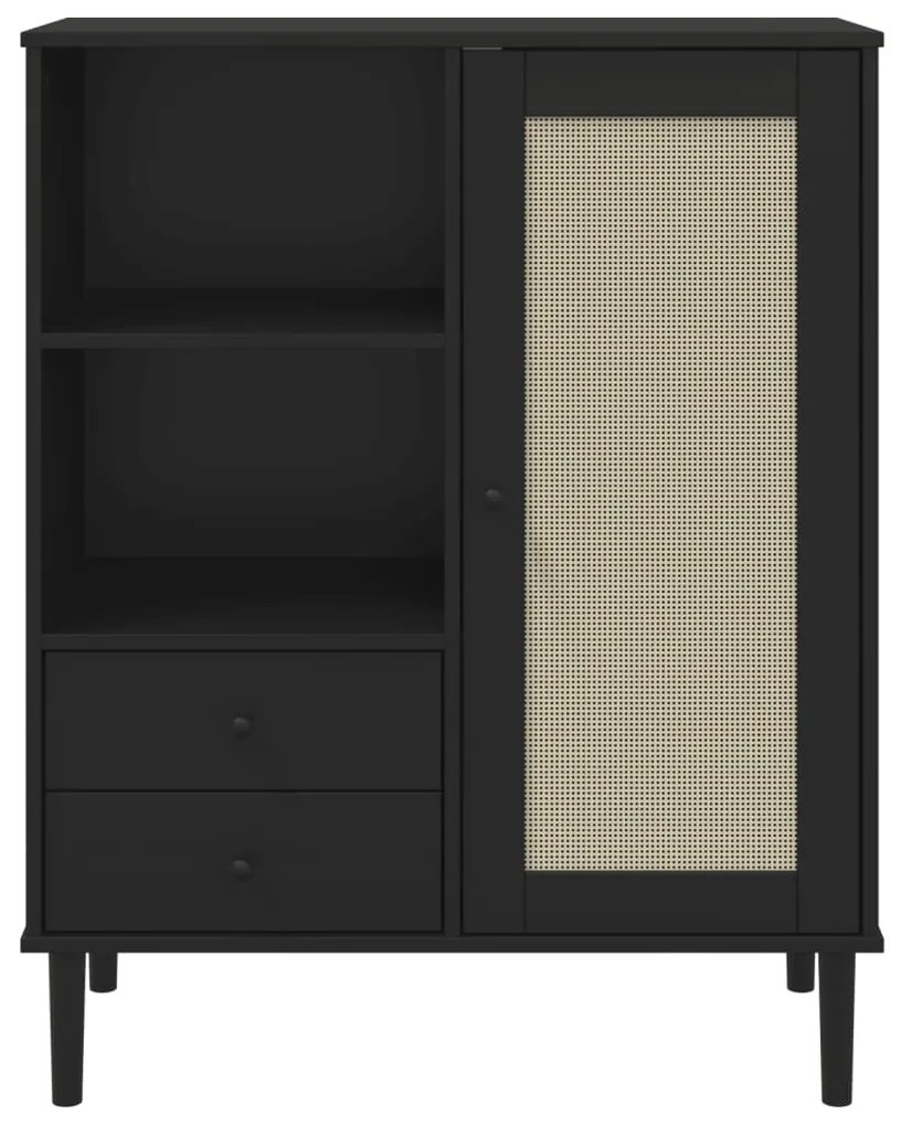 Móvel alto SENJA aspeto vime 90x40x112 cm pinho maciço preto