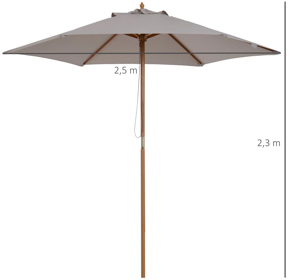 Chapéu de Sol de Madeira Ø250x230 cm para Exterior com 6 Hastes Sistem