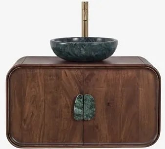Conjunto De Móvel De Casa De Banho Suspenso 95x45 Cm Em Madeira De Manga E Pedra Natural Kivalina Mármore Verde Udaipur - Madeira De - Sklum
