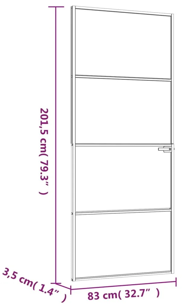 Porta interior 83x201,5cm vidro temperado e alumínio fino preto