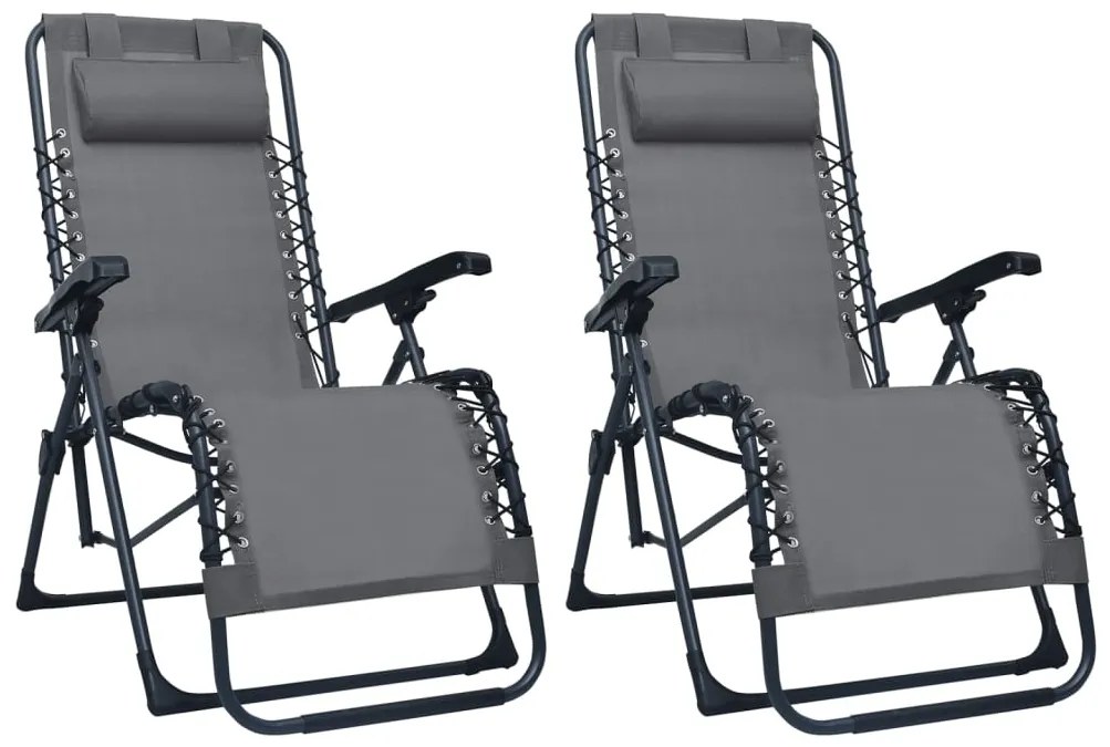 vidaXL Cadeiras de pátio dobráveis 2 pcs textilene cinzento