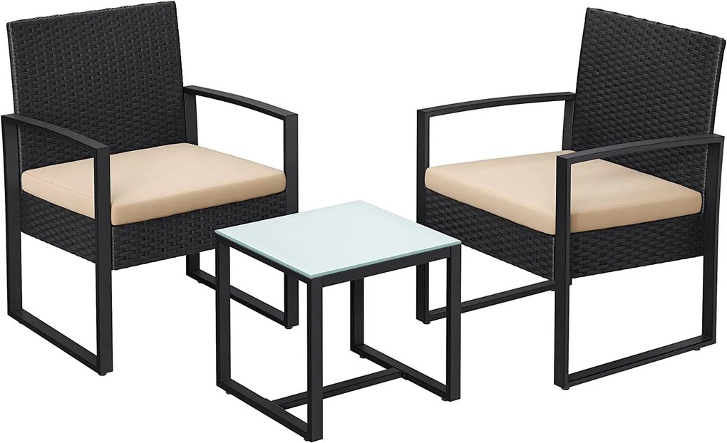 Conjunto de mobiliário para varanda e jardim com mesa e 2 cadeiras. | SONGMICS | bege/preto | GGF010M05.