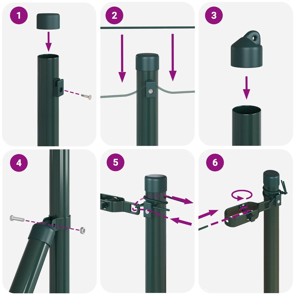 Postes de Cerca vidaXL 26 pcs Verde Ø32 mm 100 cm Aço Galvanizado