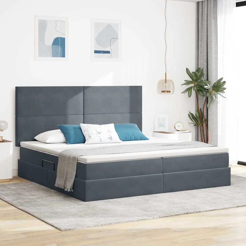 vidaXL Cama com arrumação e colchão Cinza Escuro 200 x 200 cm Veludo