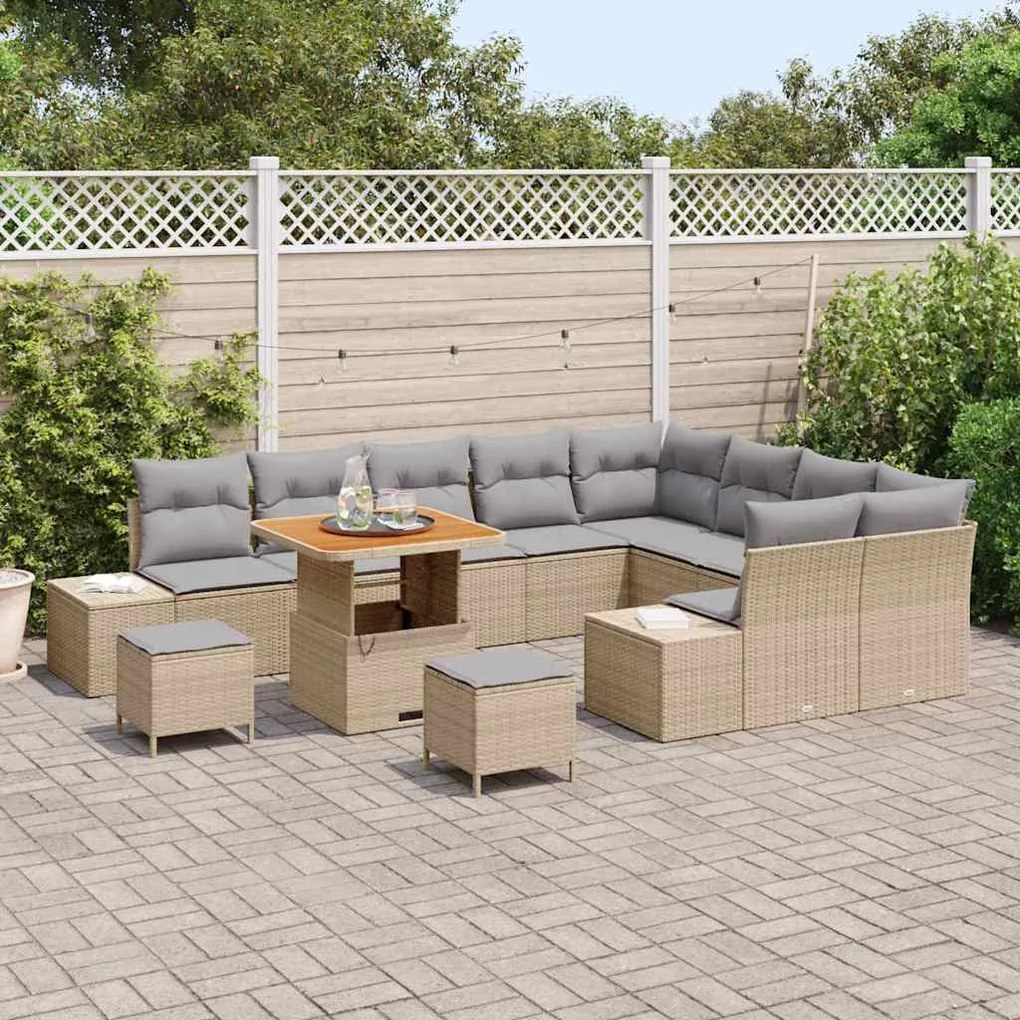Conjunto de Sofá de Jardim com 12 Peças com Almofadas Rattan Poliéster