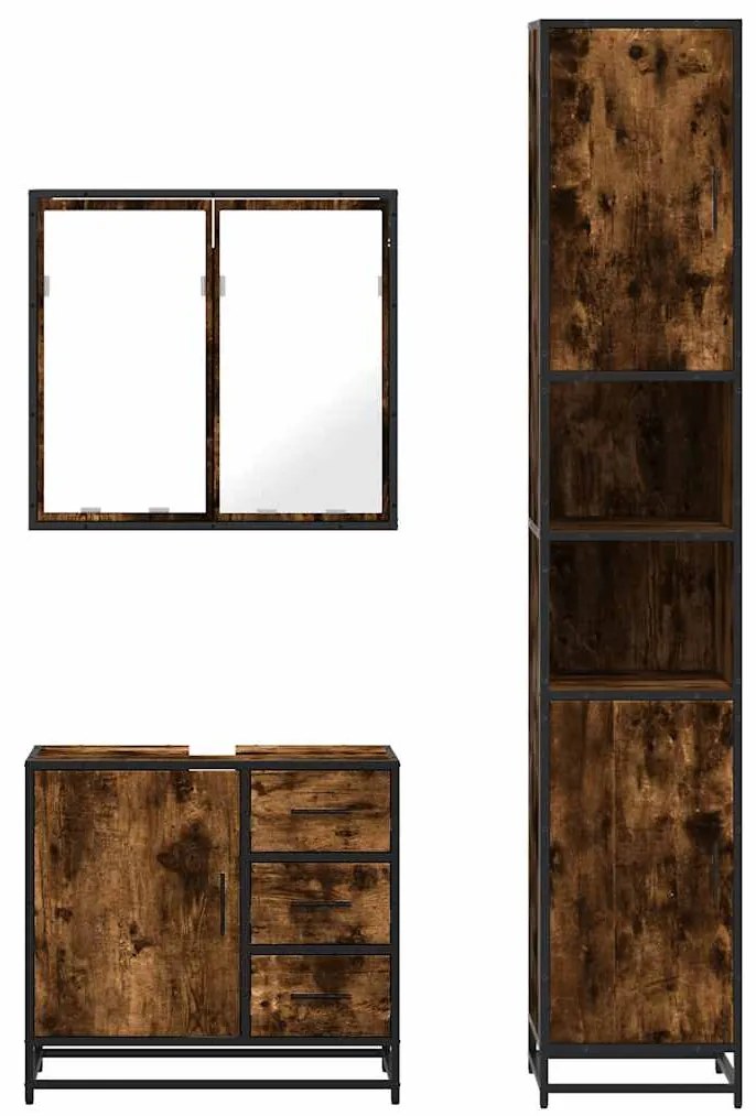 3 pcs conjunto de móveis WC madeira processada carvalho fumado
