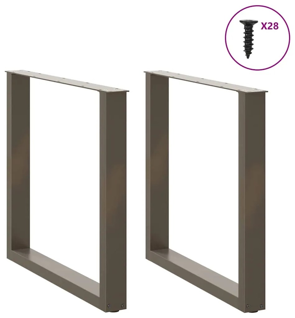 Pés para mesa de jantar em formato de U, 2 peças, aço natural, 80x(72-