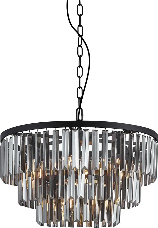 Lustre moderno preto com vidro fumê 9 luzes - Amel