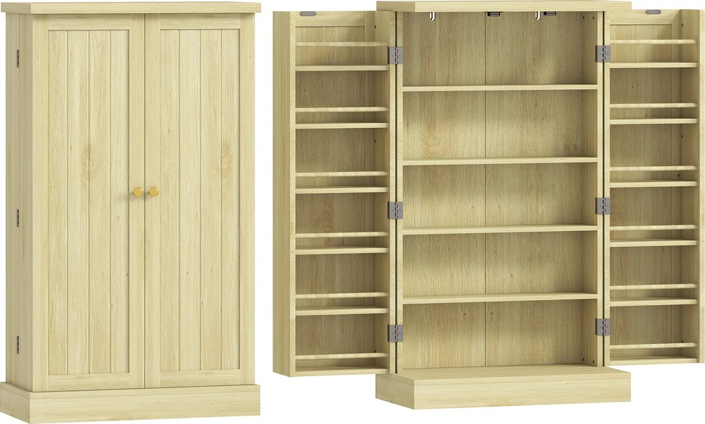 HOMCOM Despensa 104 cm, 12 suportes para especiarias, prateleiras ajustáveis, madeira natural. | Aosom Portugal
