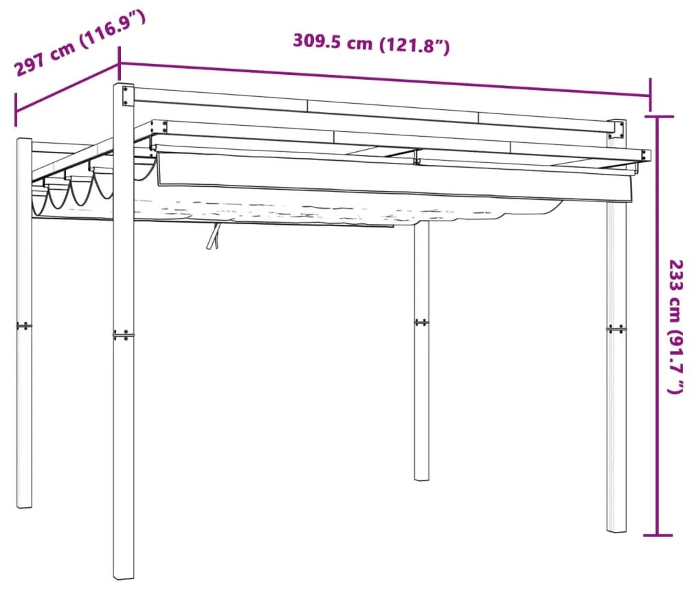 Gazebo de jardim com teto retrátil 3x3 m alumínio creme