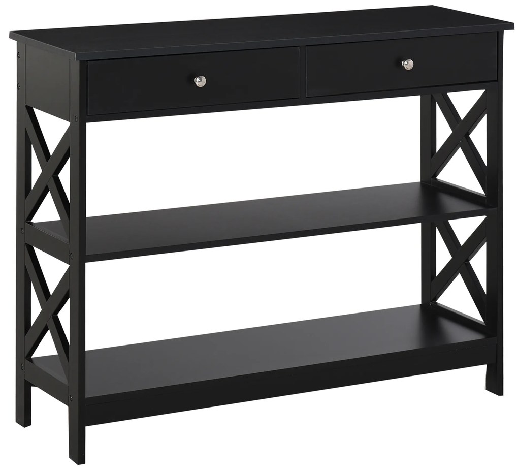 HOMCOM Consola de Entrada com 2 Gavetas e 2 Prateleiras Inferiores Mobiliário Moderno Base Elevada Anti-Inclinação 100x30,5x80 cm Preto