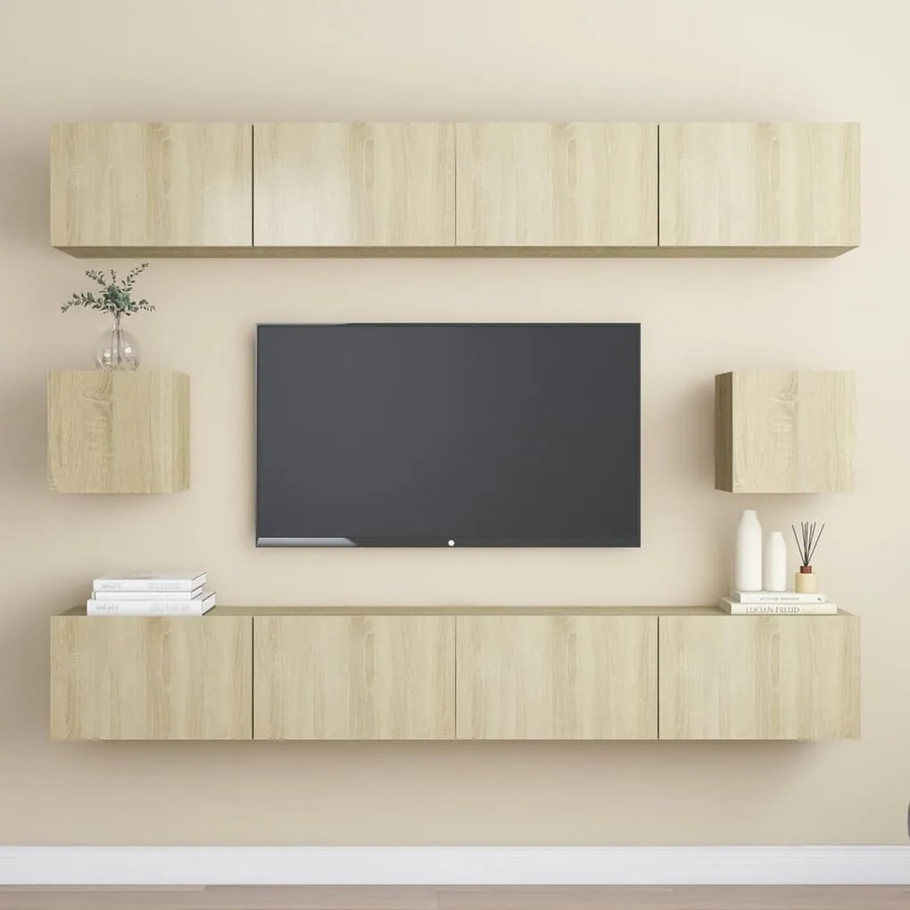 6 pcs conjunto móveis de TV derivados madeira carvalho sonoma