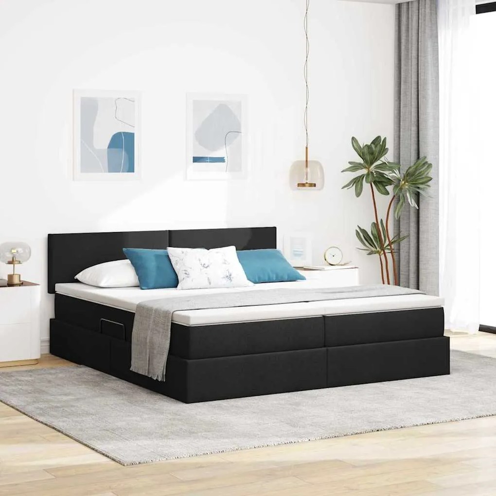 vidaXL Cama com luzes de tira LED Preto 180 x 200 cm tecido