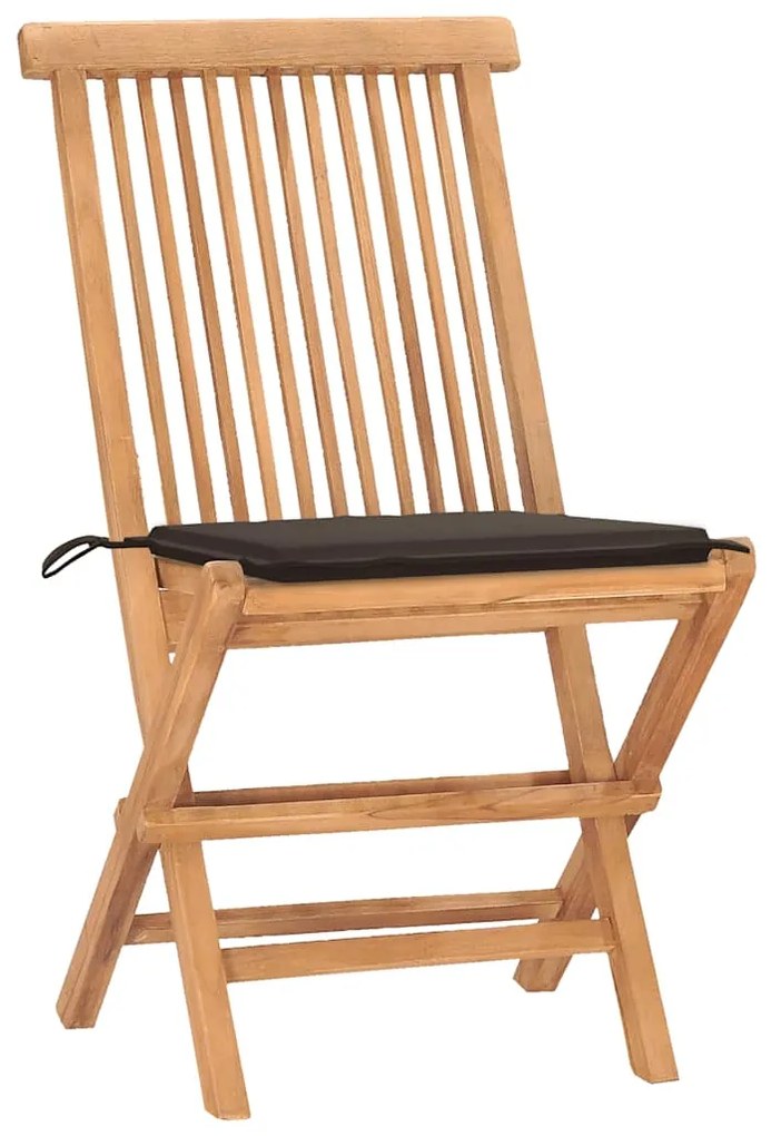 3 pcs conj. jantar dobrável exterior c/ almofadão teca maciça