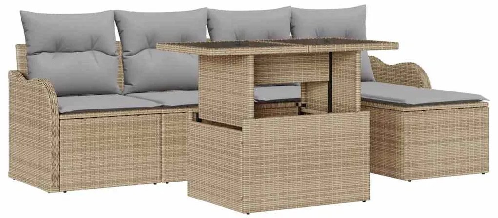 Sofá de Jardim 6 Peças com Almofadas Bege em Rattan Sintético
