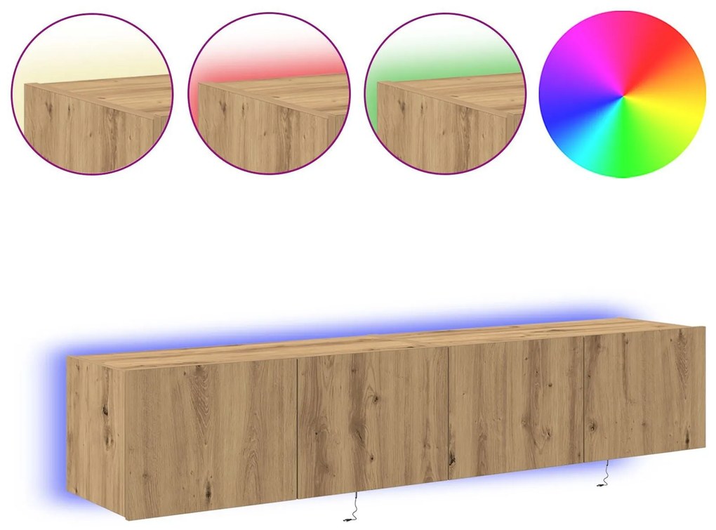 Armários de TV vidaXL com luzes LED 2 pcs Carvalho Artesanal 80x35x31