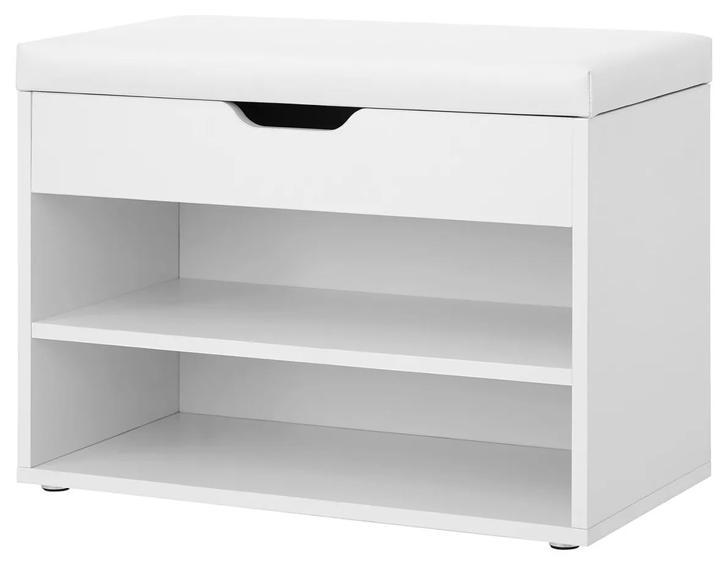 Sapateira VASAGLE LHS20WT com tampa articulada e assento acolchoado, organizador de sapatos com 2 compartimentos, 60 x 30 x 44 cm, branca