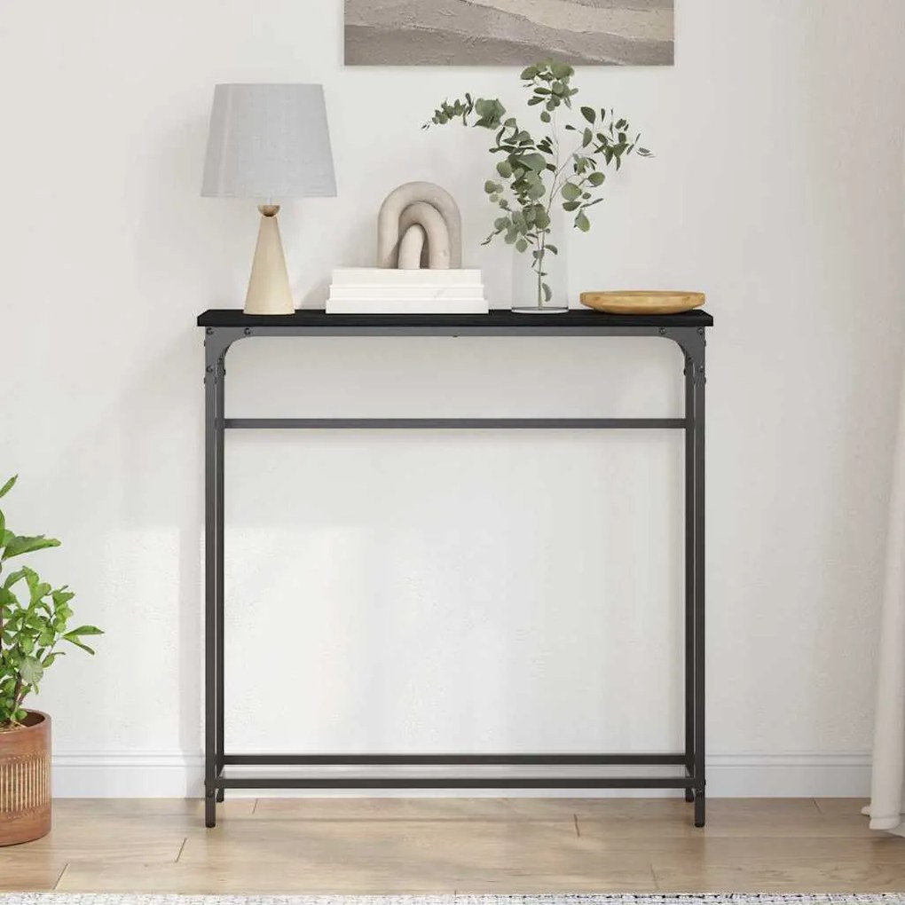 Mesa Console Preto Carvalhos 75x19,5x75 cm Madeira Prensada