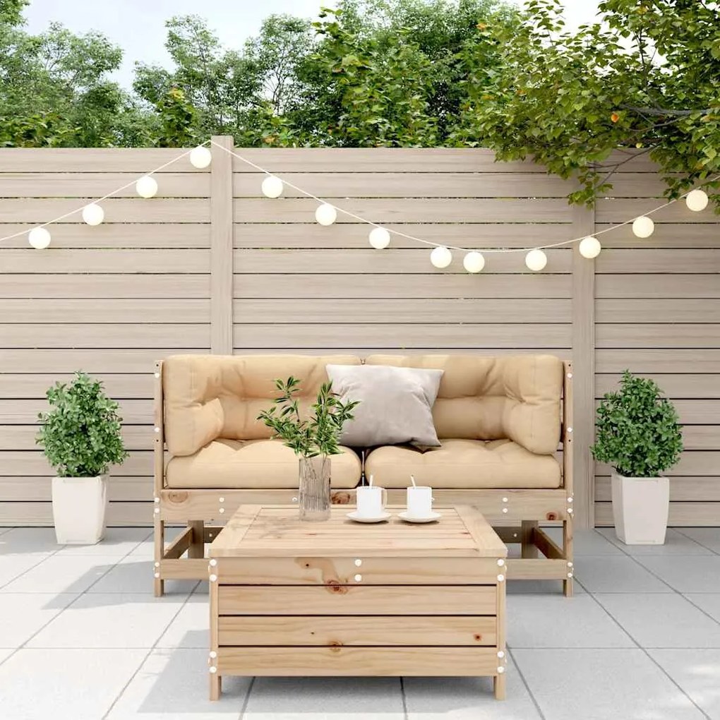 3 pcs conjunto lounge de jardim c/ almofadões pinho maciço
