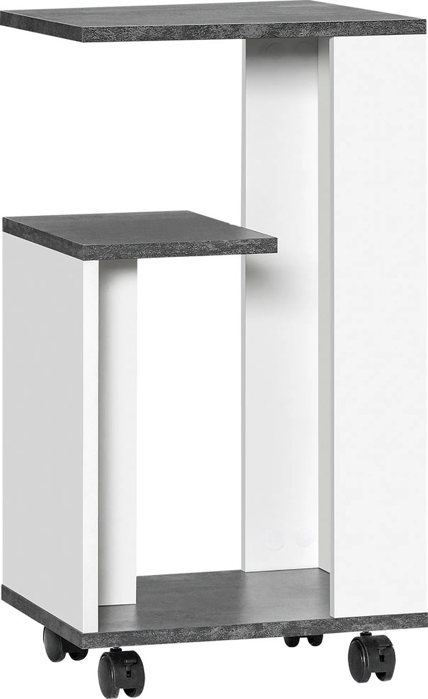 HOMCOM Mesa de cabeceira, com 4 rodízios, 3 prateleiras, 35 x 29,5 x 65,5 cm, Cinza/Branco | Aosom Portugal