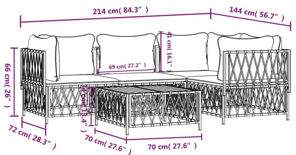 5 pcs conjunto lounge de jardim com almofadões aço antracite