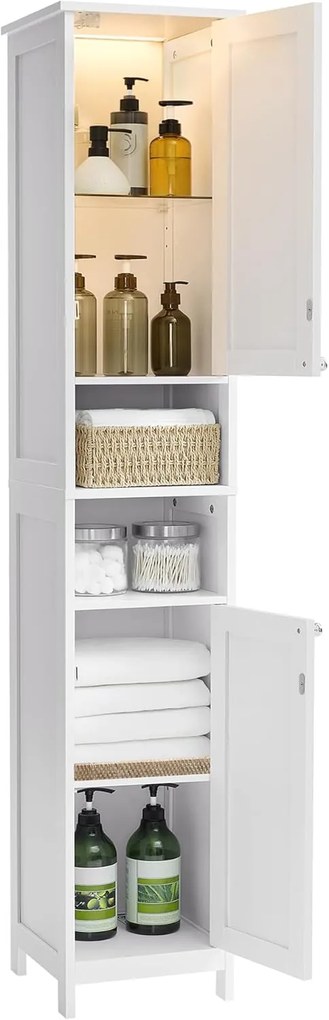 Armário de banheiro alto e fino VASAGLE com prateleiras ajustáveis, compartimentos abertos, para espaços pequenos, moderno, branco nuvem BBC566W03
