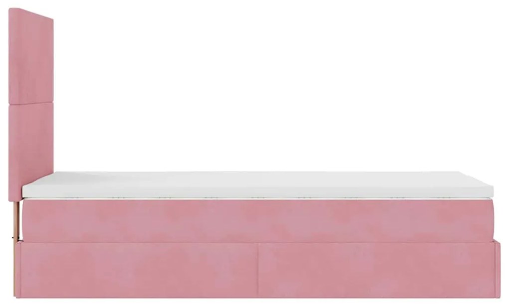 Estrutura de cama otomana com colchões rosa 90x200cm veludo