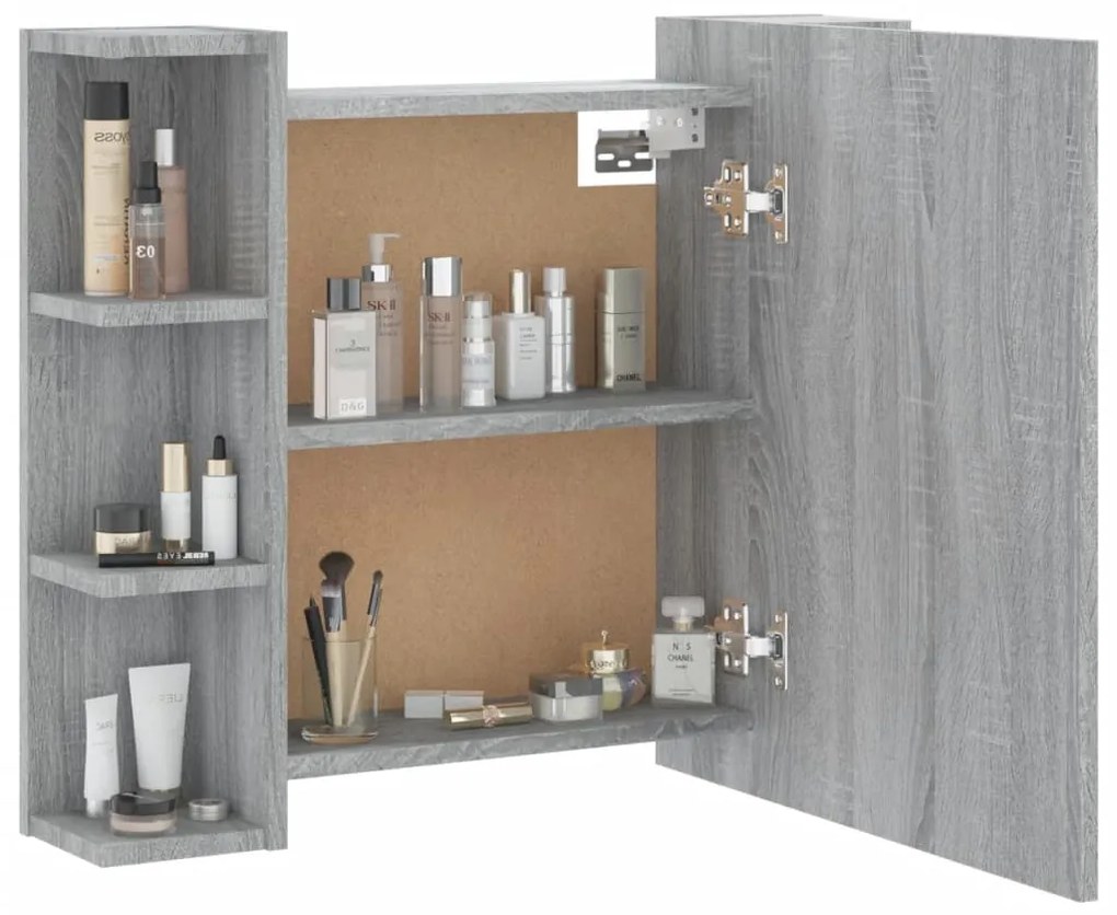 Armário espelhado com LED 70x16,5x60 cm sonoma cinza