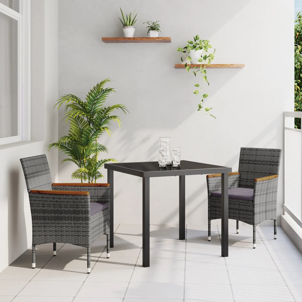 vidaXL Conjunto de Jantar de Jardim 3 Peças Cinza Rattan Poliéster