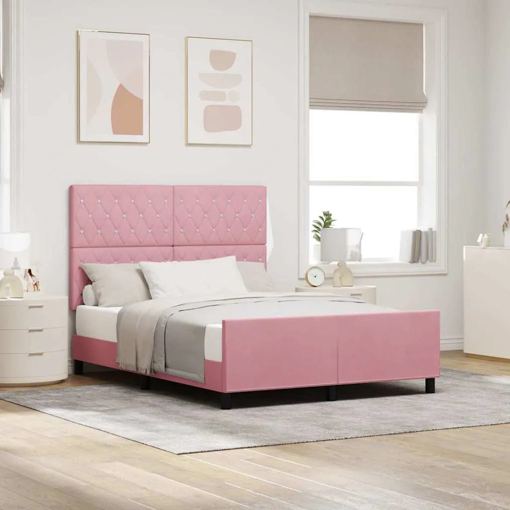 vidaXL Cama Box com cabeceira Rosa 140 x 200 cm Veludo